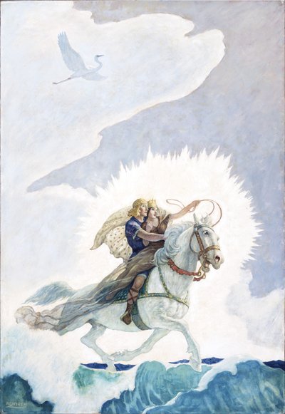 Oisín cavalca verso la Terra della Giovinezza, 1940 da Newell Convers Wyeth